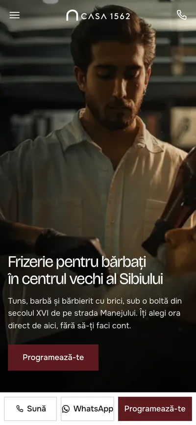Site-ul frizeriei Casa 1562, pe telefon