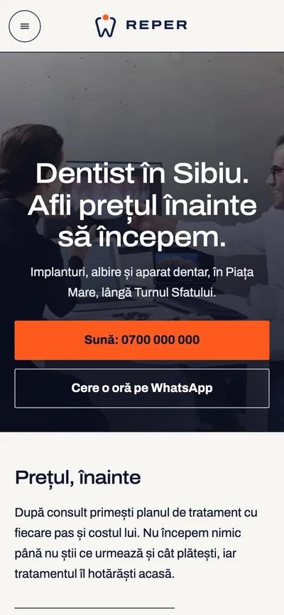 Site-ul clinicii dentare Reper, pe telefon